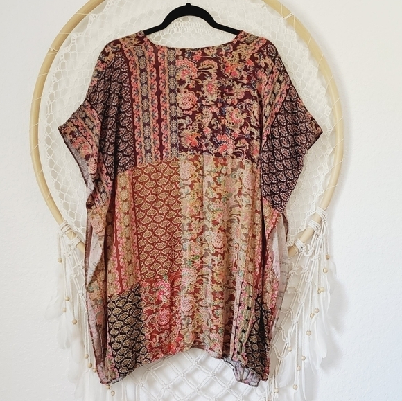 Zara Mixed Print Multi-Color Patchwork Longline Tunic Caftan coverup - Picture 4 of 10